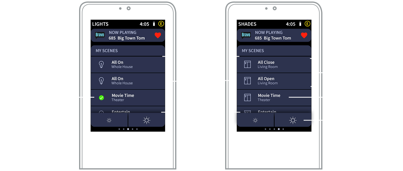 Crestron graphic showing two remote interfaces
